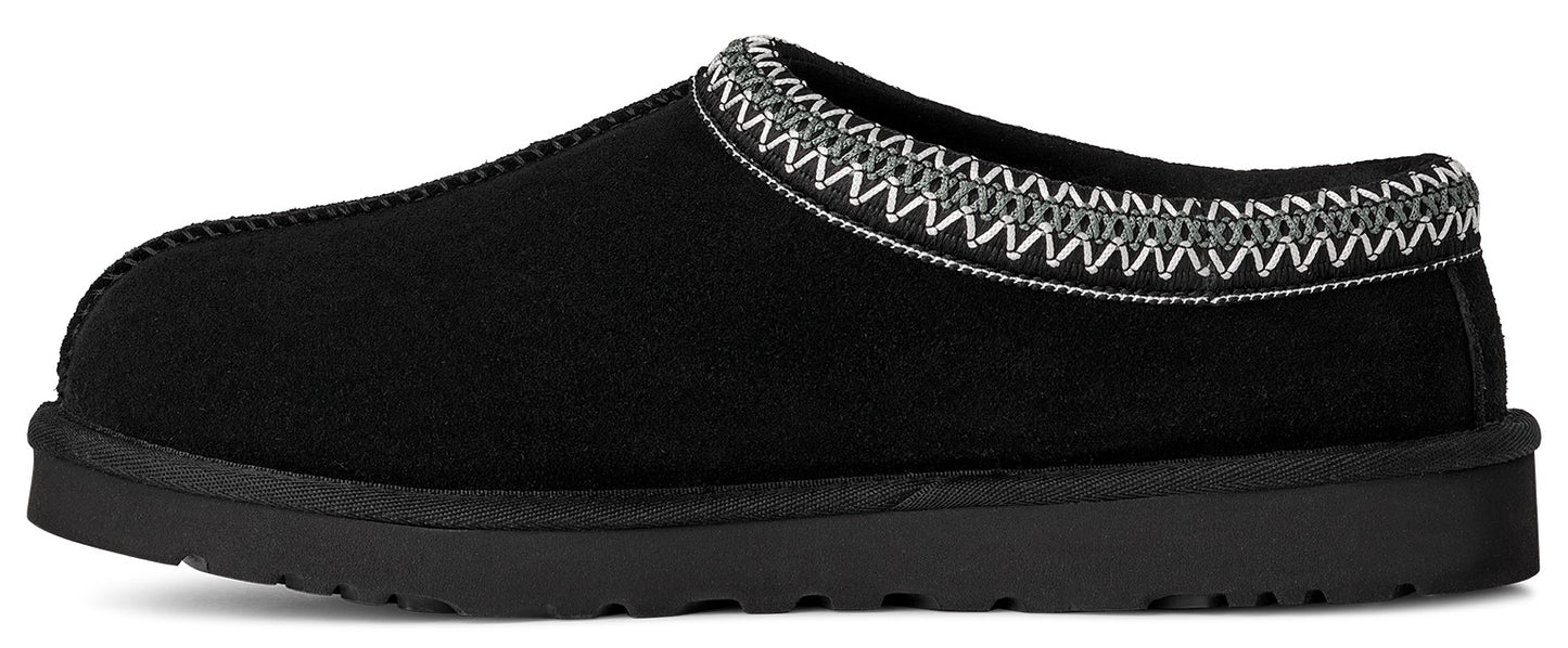Black slipper with decorative stitching at the top.