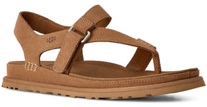 Tan sandal with toe strap and adjustable ankle strap.