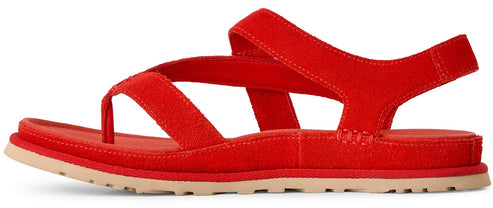 Red strappy sandal with toe post.