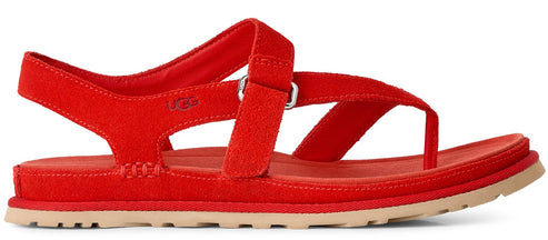 Red sandal with a toe loop.