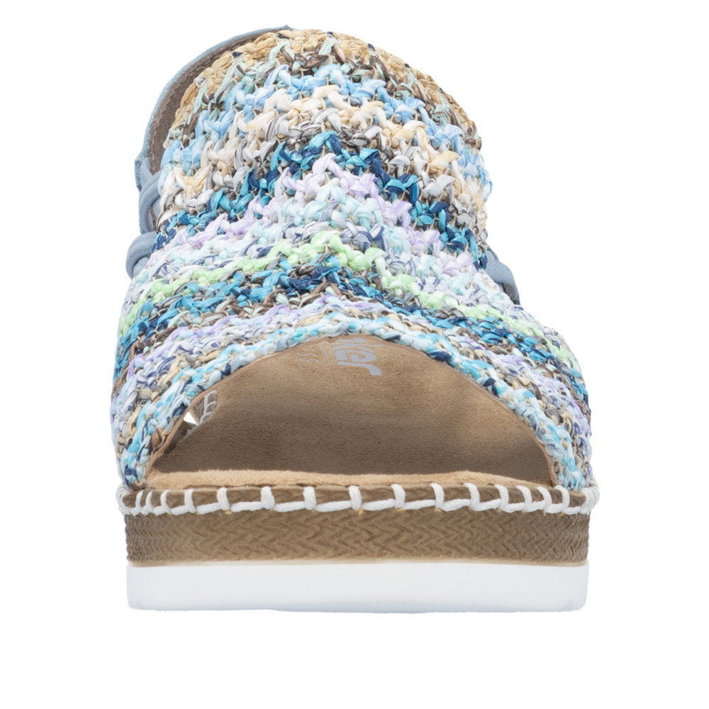 Woven espadrille wedge sandal with a round toe.