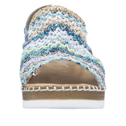 Woven espadrille wedge sandal with a round toe.