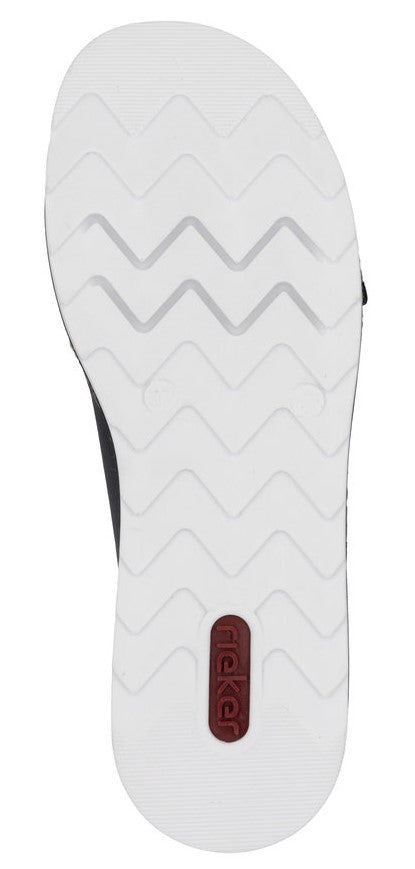 White shoe sole with a zigzag pattern and a red "Rieker" logo.