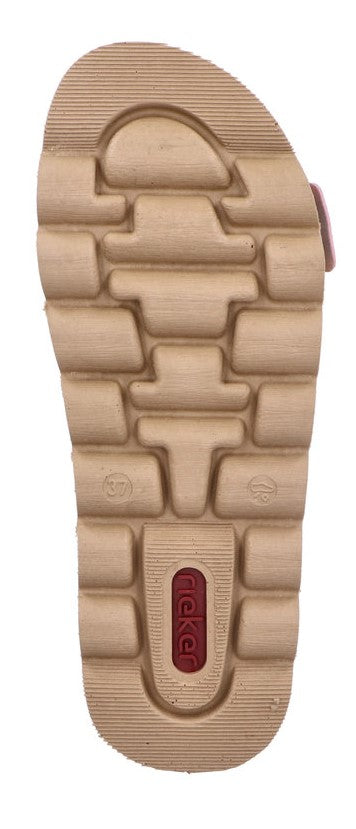 Beige sole with a pattern of raised rectangles and the text "Rieker".
