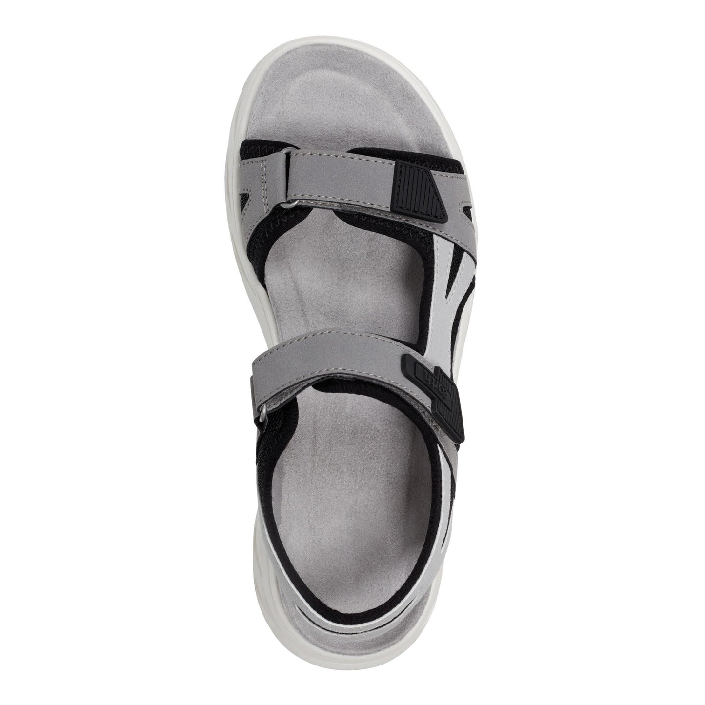 Gray sandal with adjustable straps.