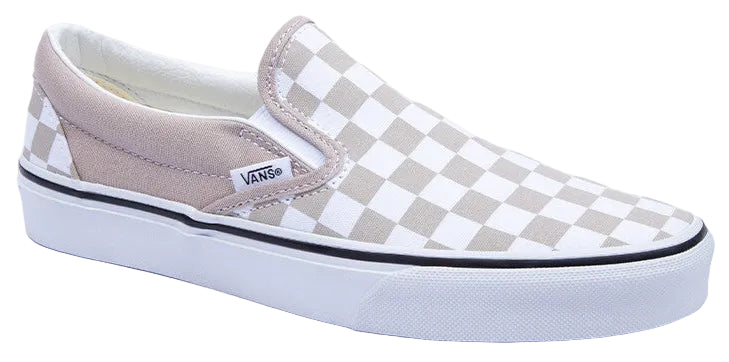 A slip-on shoe with a checkered pattern.