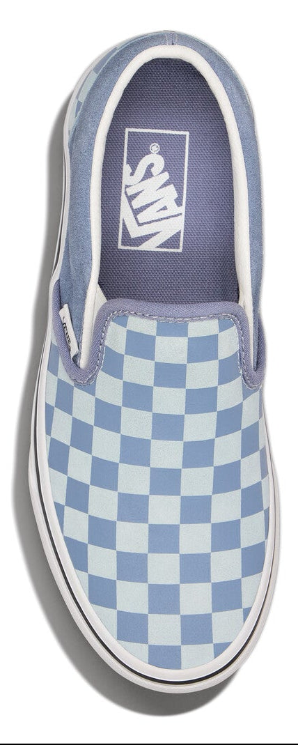 Checkered slip-on shoe in blue and light green.