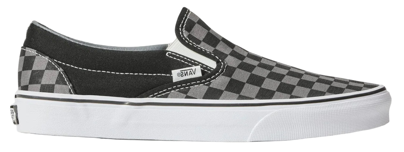 Checkerboard slip-on sneaker with a white sole.