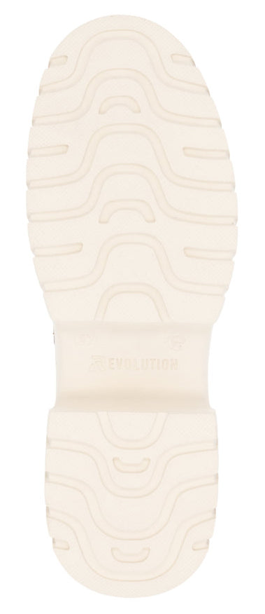 White shoe sole with waved grip pattern.