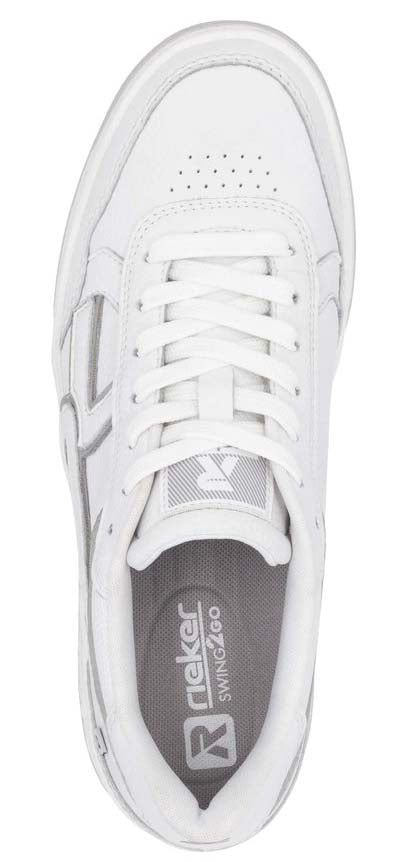 White shoe showing laces and insole.