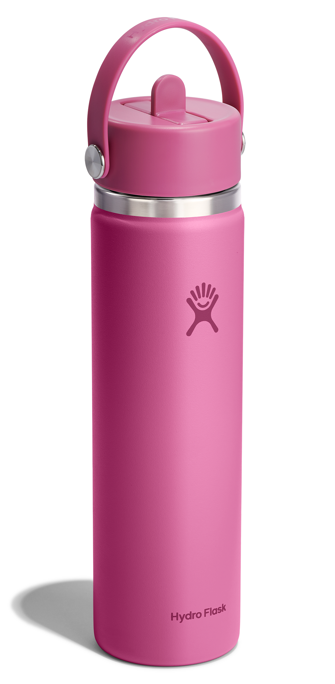 Pink Hydro Flask water bottle with a handle.