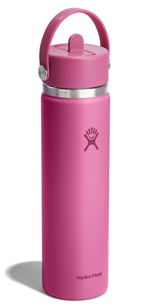 Pink Hydro Flask water bottle with a handle.