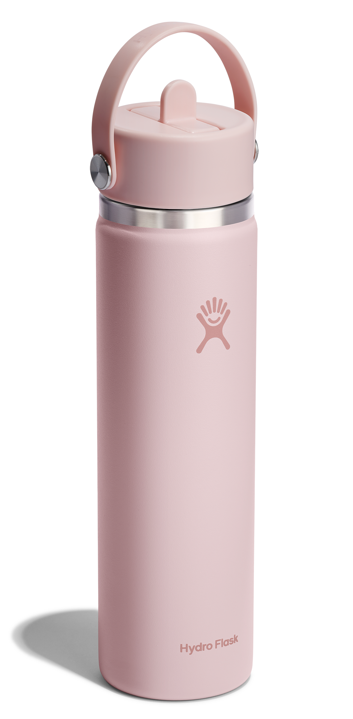 Light pink water bottle with carry loop.