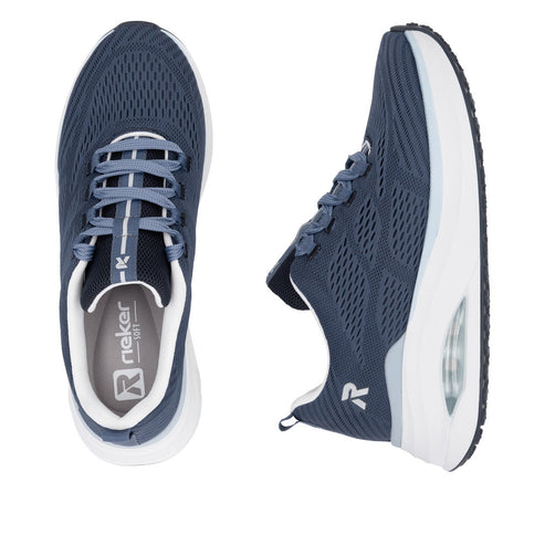Pair of navy-blue athletic shoes with white soles.