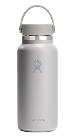 Gray water bottle with a gray cap and a gray handle