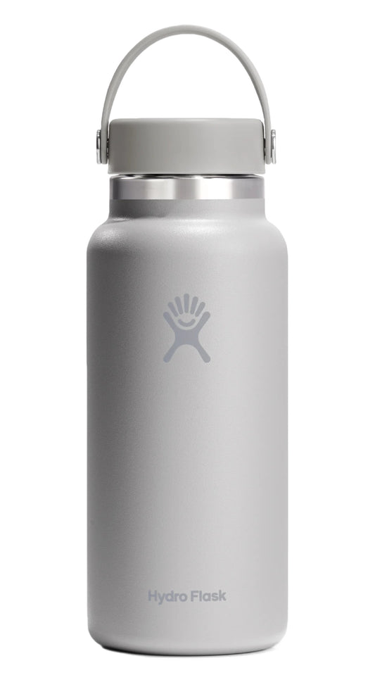Gray water bottle with a gray cap and a gray handle