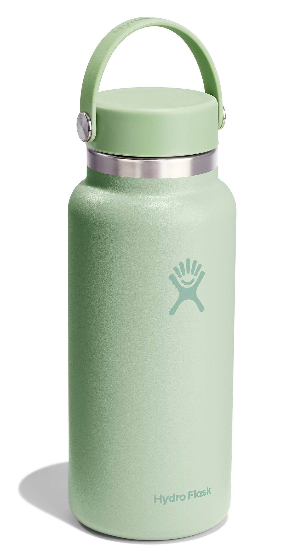 Green water bottle with handle and "Hydro Flask" text