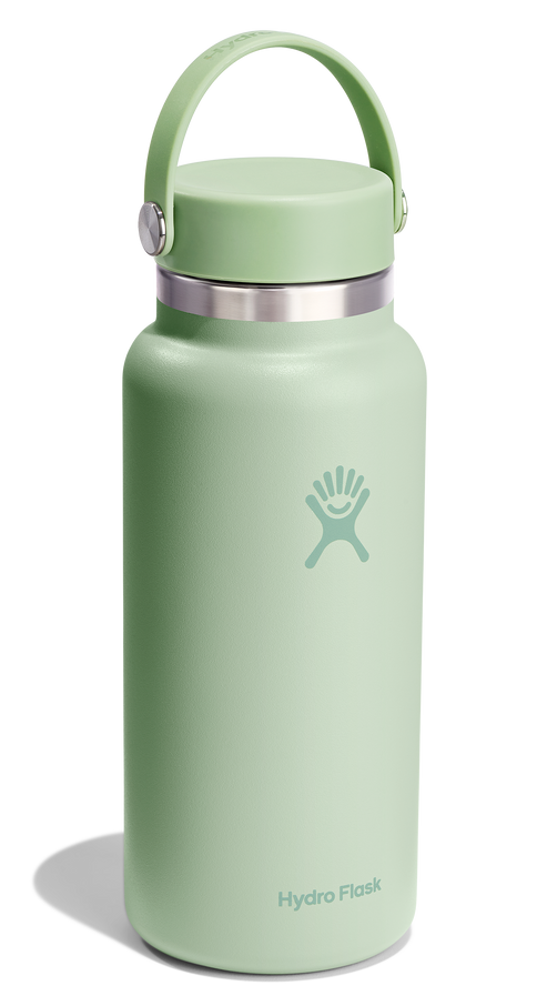 Green water bottle with handle and "Hydro Flask" text