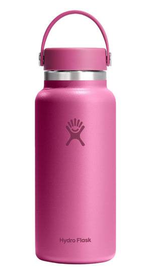 Pink water bottle with handle.