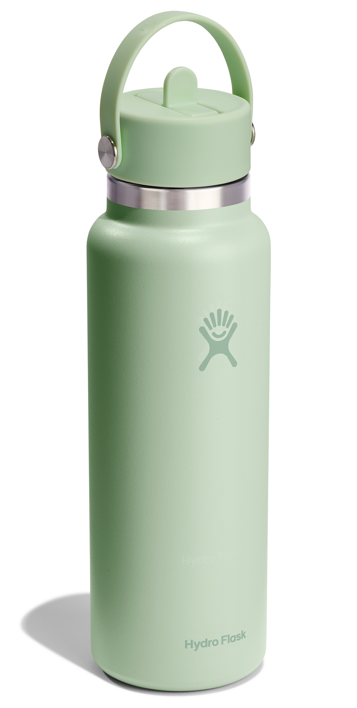 Light green Hydro Flask bottle with straw lid.