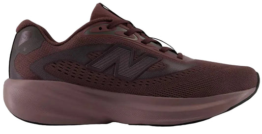 A maroon-colored, low-top athletic sneaker viewed from the side, featuring a mesh upper, a large prominent N logo on the midfoot, laces, and a thick, chunky sole.