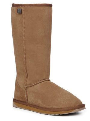 Tall brown suede boot.