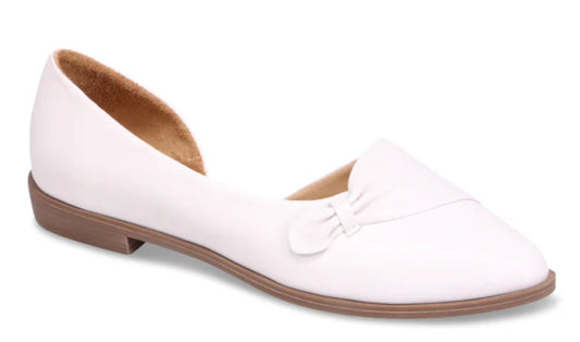 White, flat loafer with d'Orsay cut.