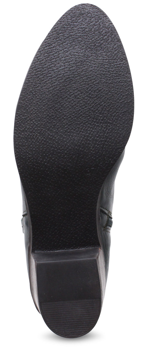 The sole of a black boot.