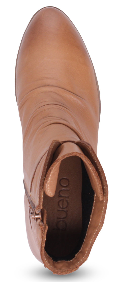 A brown boot from a top-down view.