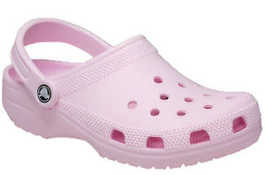 Light pink rubber clog with holes and a pivoting heel strap.