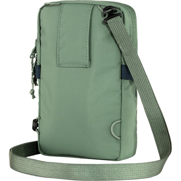 Green cross-body bag with adjustable strap and multiple compartments.