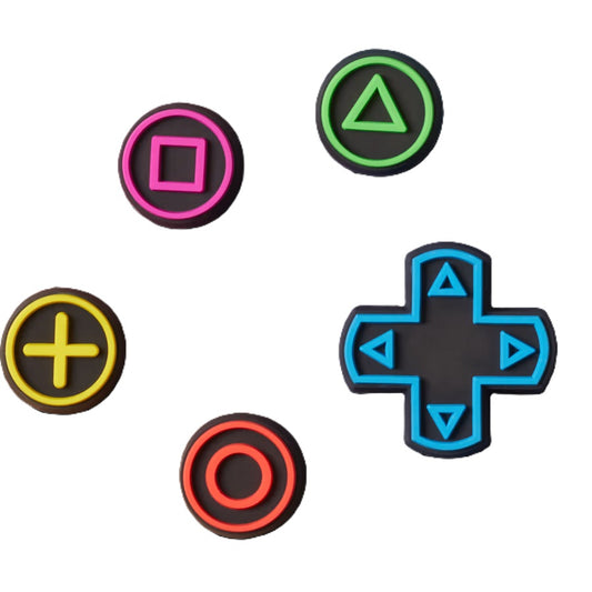 PlayStation controller buttons: circle, triangle, square, cross and direction arrows.