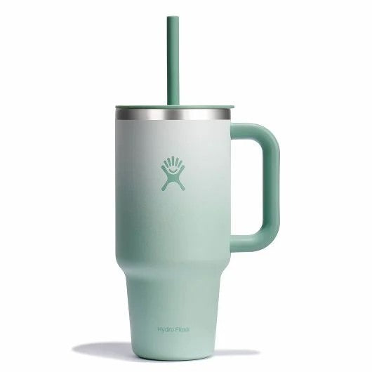 Large gradient color mug with handle and straw.