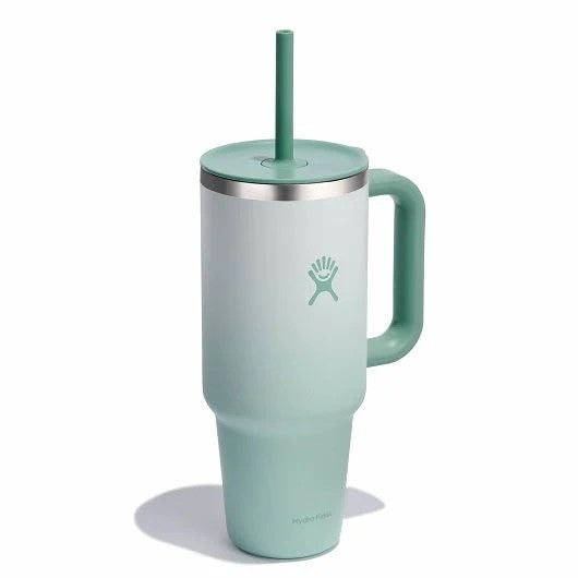 insulated mint green cup with handle and straw