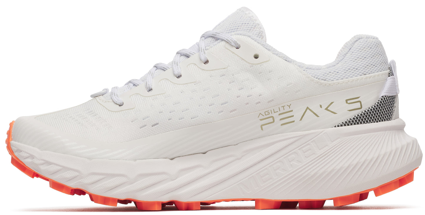 Off-white sneaker with orange soles and the text 'ABILITY PEAKS 5' on the side.