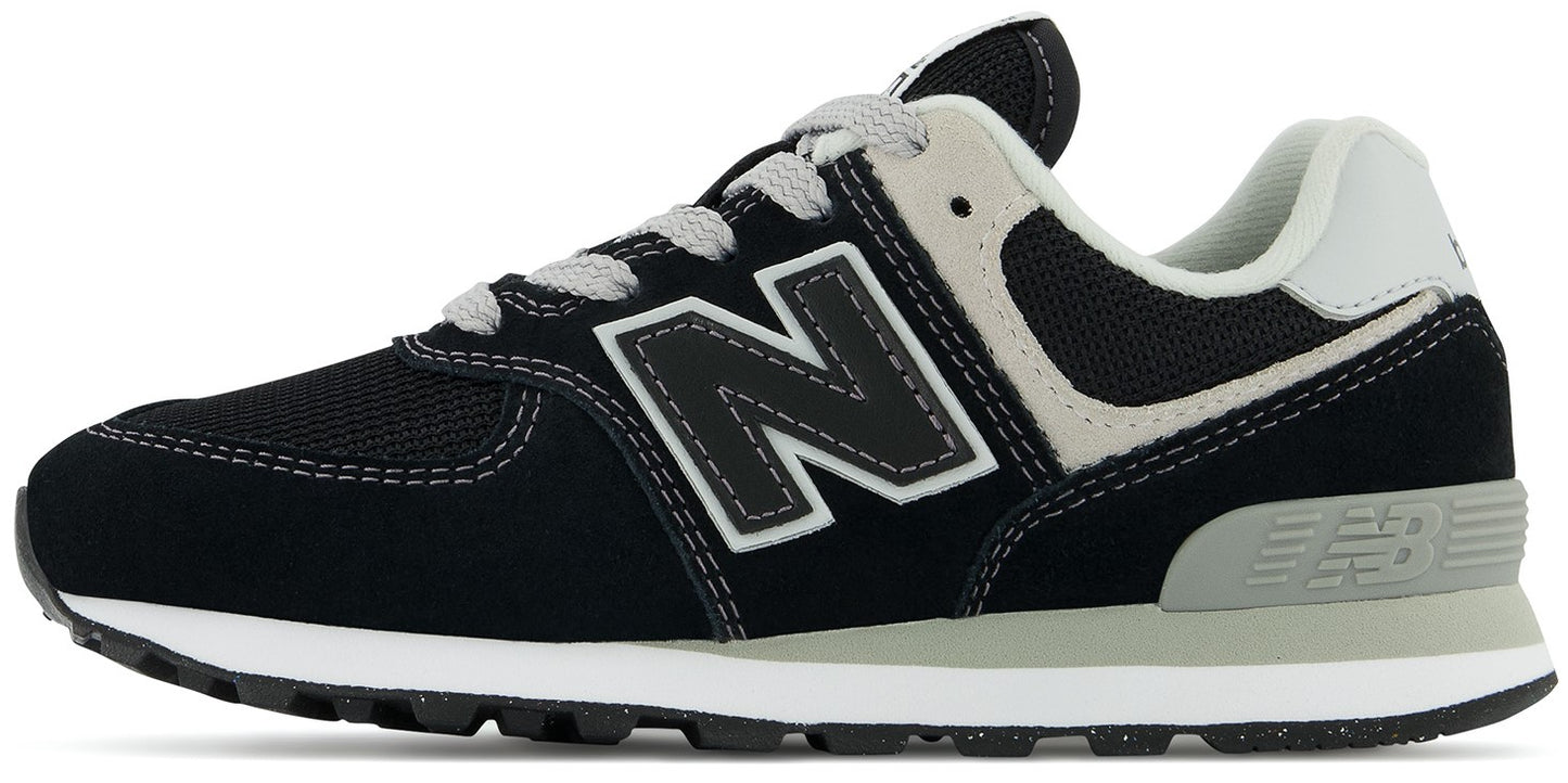 A black and gray New Balance sneaker.
