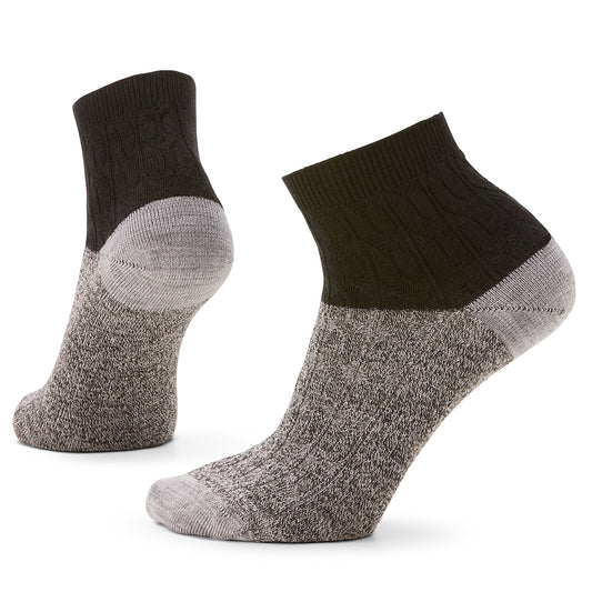 Pair of ankle socks with a heathered gray foot and a black ribbed ankle.