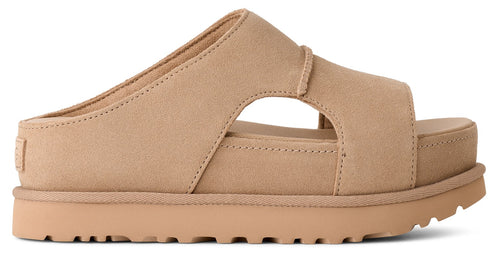 Tan platform sandal with cutout.