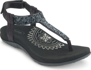 Aetrex Sandals Jade Sparkle Thong Black