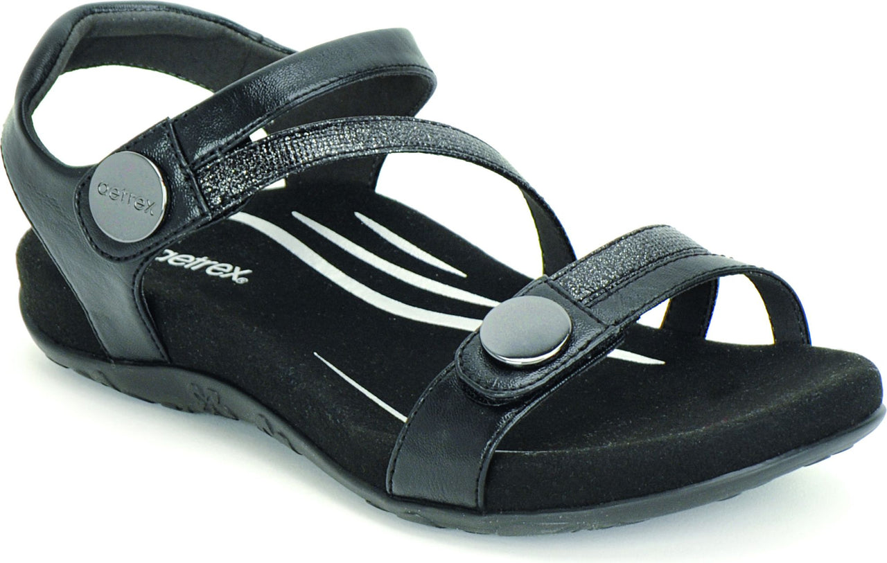 Aetrex Sandals Jess Adjustable Quarter Strap Sandal Black