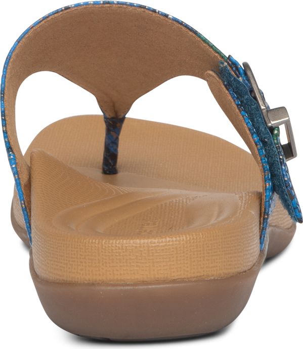 Aetrex Sandals Rita Adjustable Thong Sandal Blue Snake