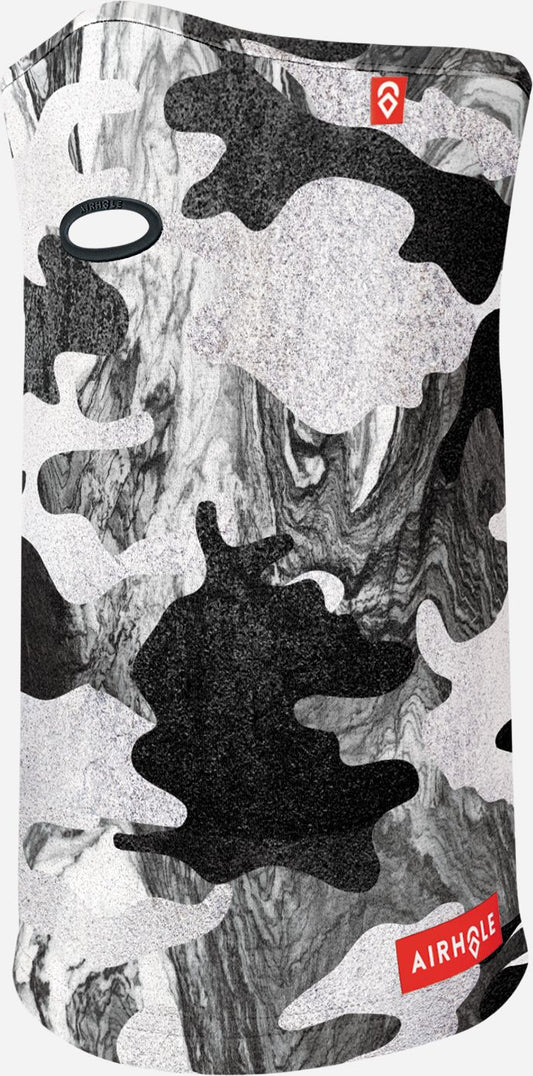 A camouflage patterned neck gaiter.