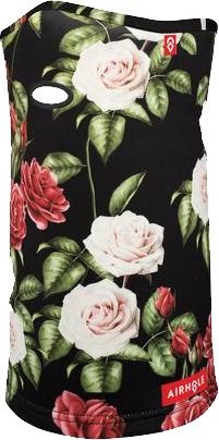 Floral print face mask with an "Airhole" logo on the lower right.