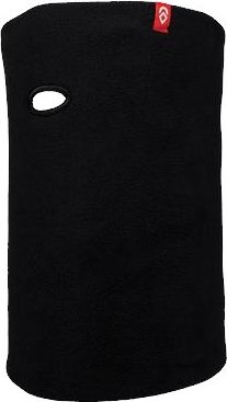 Black balaclava-style face cover with a small red logo tag at the top and a single eye hole.