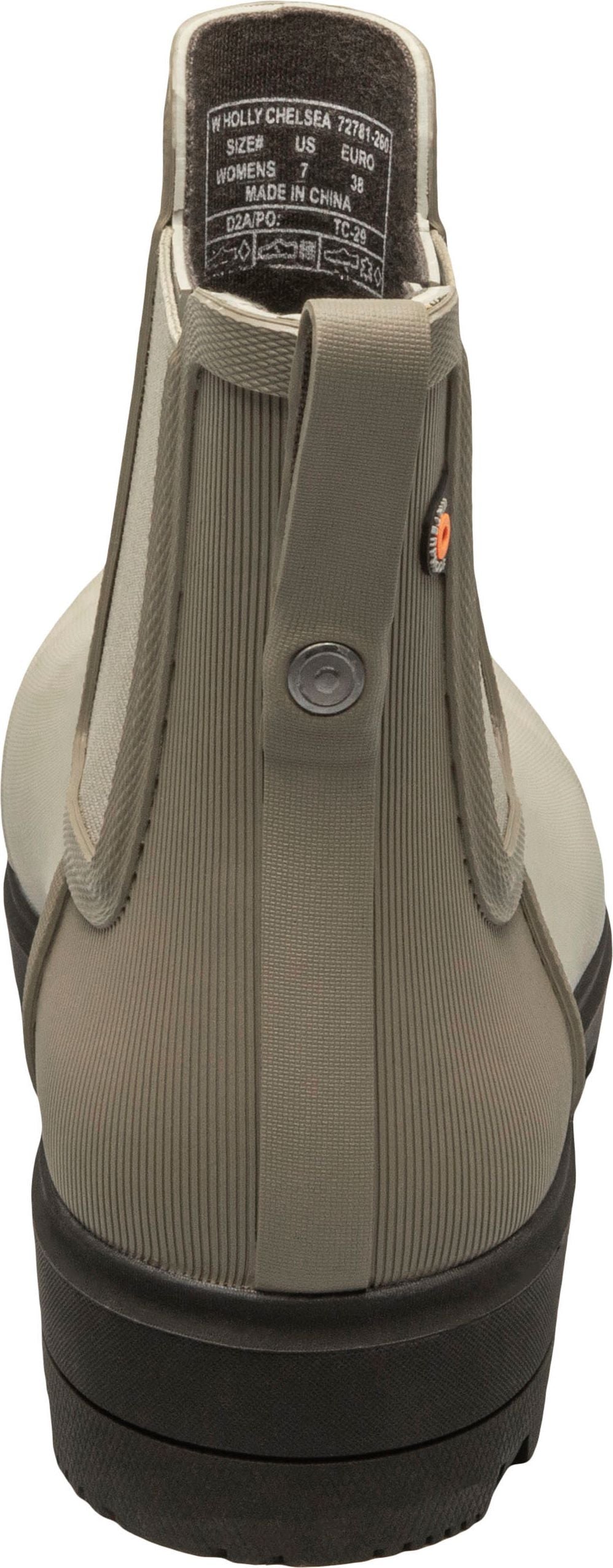 Back view of a low-profile boot with elastic goring and a pull tab.