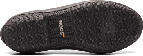 Black shoe sole with patterned ridges and the word "BOGS"
