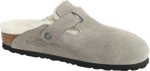 Birkenstock Clogs Boston Shearling Suede Leather Stone Coin - Narrow Fit