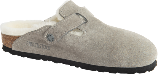 Birkenstock Clogs Boston Shearling Suede Leather Stone Coin - Narrow Fit