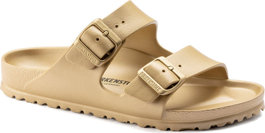 Two-strap beige sandal with buckles.