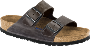 Birkenstock Sandals Arizona Soft Footbed Oiled Leather Iron - Regular Fit
